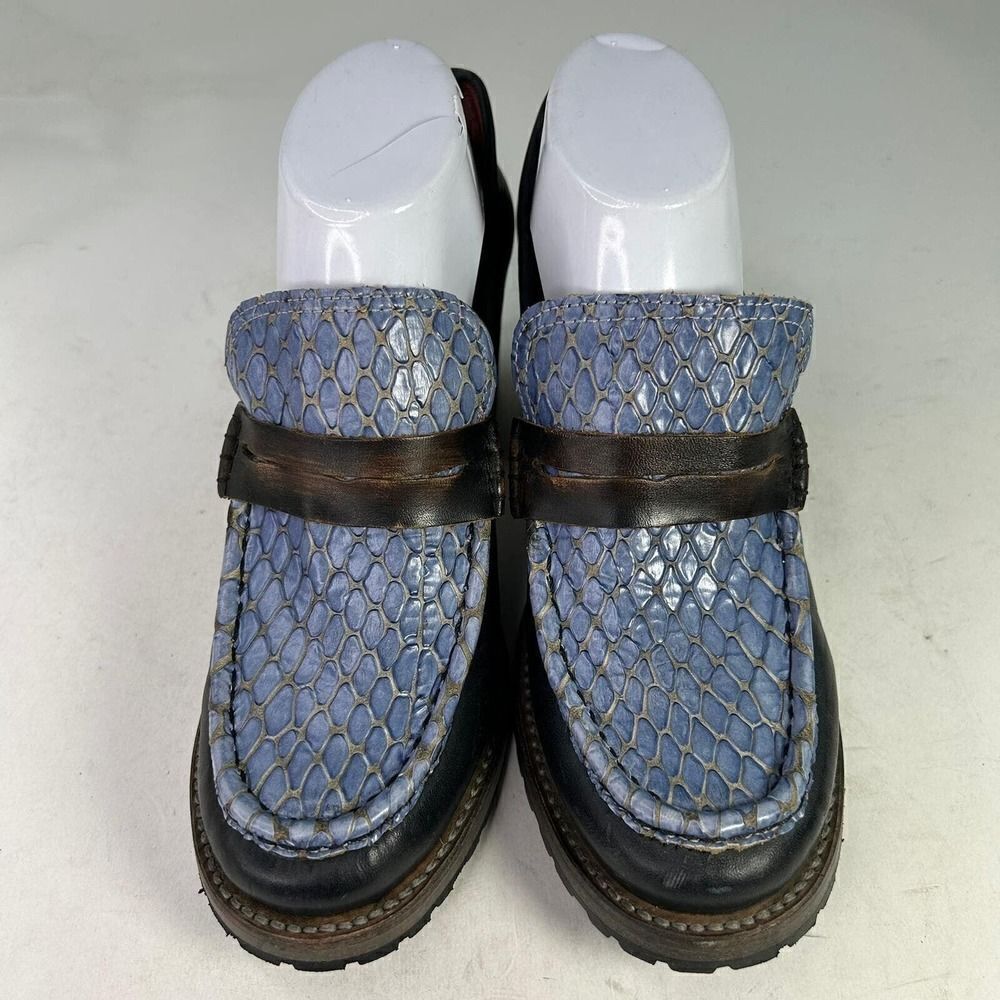 Freebird By Steven Bristol Blue Snake Leather Bootie US 9 High Heel Slip-On Shoe - Picture 4 of 10